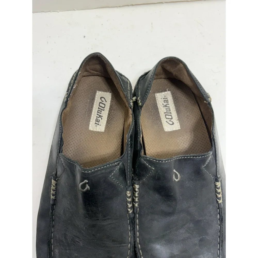 OluKai Moloa Shoes‎ Wood Brown Leather Loafer Slide Men's 10.5 M